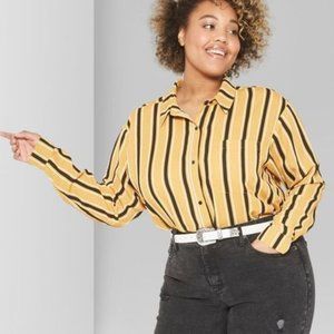Wild Fable Mustard Black Vertical Stripe Button Down Blouse